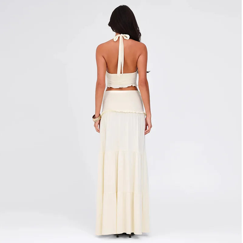 Frill Halter Twist Top + Dress Set